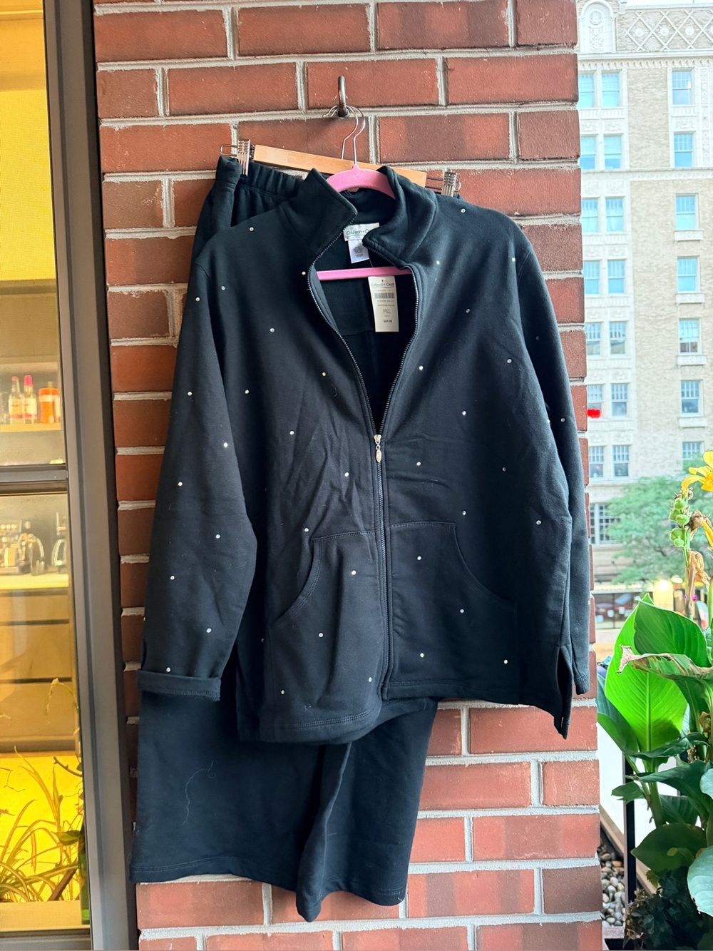 Coldwater Creek Women’s Black Zip Jacket with Rhinestones and Matching Pants PXL